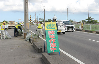 歩道の草刈りと清掃