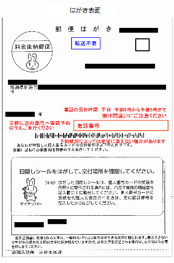 はがき「交付通知書」