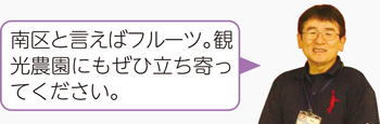 南区と言えばフルーツ。観光農園にもぜひ立ち寄ってください。