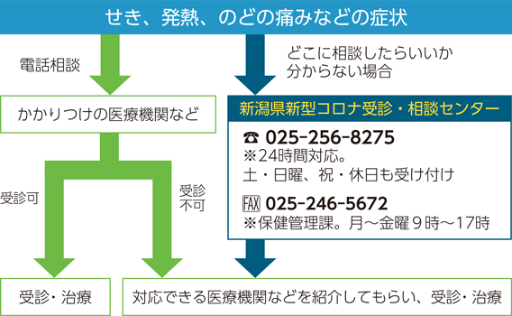 せき、発熱、のどの痛みなどの症状が出た場合